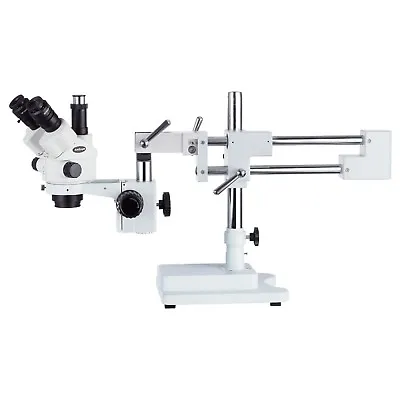 Buy AmScope 7X-45X Simul-Focal Stereo Lockable Zoom Microscope W Dual Arm Boom Stand • 504.99$