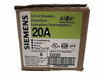 Buy Siemens ITE Q220 2 Pole 20A Stab In Breaker Box Of 6 NEW Breakers • 65$