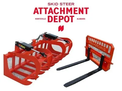 Buy 72  Root Grapple Bucket And 48  Long Pallet Forks Attachment Combo Quick Attach • 2,149.99$