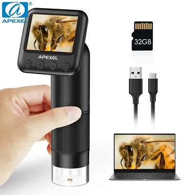Buy APEXEL Handheld 800X HD Digital Microscope 2 LCD Screen PocketMicroscope USB Lab • 63.99$