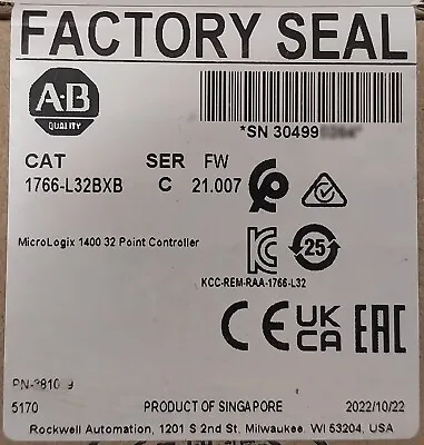 Buy Sealed Pack Allen-Bradley 1766-L32BXB Ser C MicroLogix 1400 32 Point Controller • 460.99$