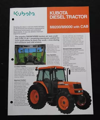 Buy Genuine Kubota M8200 M9000 Diesel Tractor With Cab Specifications Brochure • 12.95$