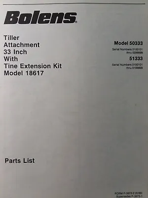 Buy Bolens 5000 Eliminator 1600 Garden Tractor 33  Tiller 50333 51333 Parts Manual • 43.99$
