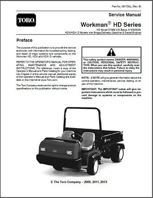 Buy TORO Workman HD, HDX And HDX- D UTV Utility Vehicles Service Manual On A CD • 14.58$