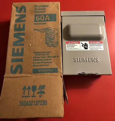 Buy Siemens WN2060U Enclosed Pull Out Switch Non-Fused 60A Outdoor Disconnect • 45$