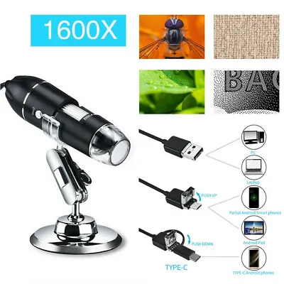 Buy 3in1 1600X Zoom Digital Electronic Microscope Cam Endoscope Magnifier 8LED Stand • 19.92$