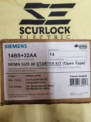 Buy Siemens 14BS+32AA Starter Kit NEMA Size 00 3PH 3P BRAND NEW IN ORIGINAL BOX • 80$
