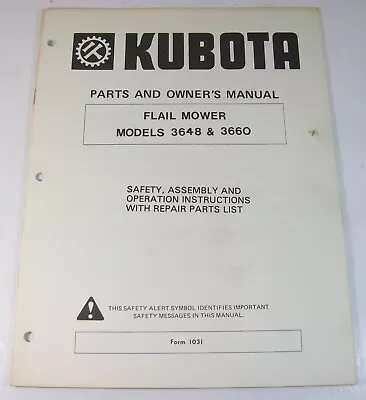 Buy Kubota Flail Mower 3648 3660 Parts Maintenance Owners Manual 45296 21332 11602 • 14.94$