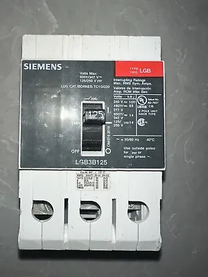 Buy Lgb3b125 Siemens Type Lgb 3 Pole 125a 480v Bolt-on Circuit Breaker • 399.99$