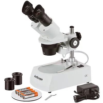 Buy AmScope 20X-40X-80X  LED Binocular Stereo Microscope Portable Cordless Option • 216.99$