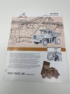 Buy Mack Trucks M-20X Ton End Dumper Promotional 2 Page Advertising Booklet Vintage • 22.49$