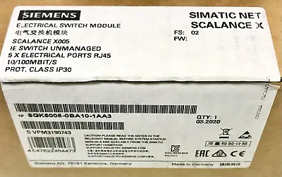 Buy SIEMENS 6GK5005 OBA1O 1AA3 SIMATIC NET SCALANCE X005 5 Port RJ45 Switch Module • 250$