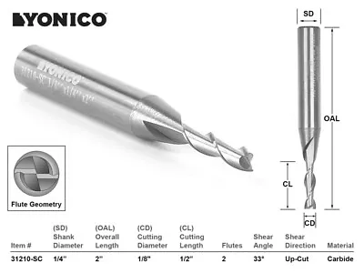Buy 1/8  Dia. Upcut Spiral End Mill CNC Router Bit - 1/4  Shank - Yonico 31210-SC • 15.95$
