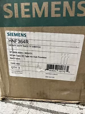 Buy Siemens Safety Switch Disconnect HNF364R 3 Pole 200 Amp 600 Volt Nema 3R • 806.11$