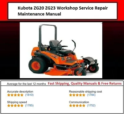 Buy 20 23 ZERO TURN Workshop Service Repair Maintenance Manual Fits Kubota ZG20 ZG23 • 8.81$