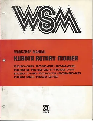 Buy Kubota RC Series Rotary Mower Workshop Service Repair Manual • 10$