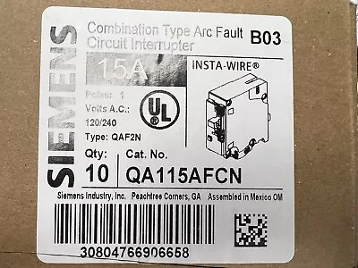 Buy QA115AFCN Siemens 15 Amp 120V Combination Arc Fault Insta Wire Circuit Breaker • 45$