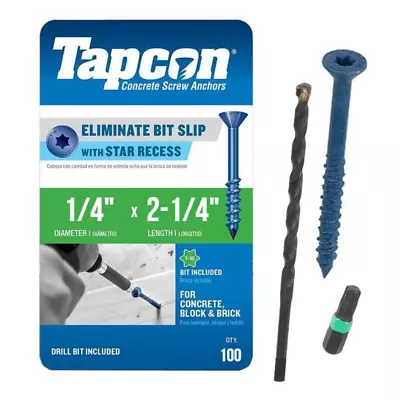 Buy Tapcon 1/4  X 2-1/4  Star Torx Head Concrete Anchor Screws 3187407V2 | 100 Pack  • 28.25$