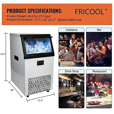 Buy Fricool 110lbs/24H Commercial Ice Maker Undercounter Freestand Ice Cube Machine • 319.99$