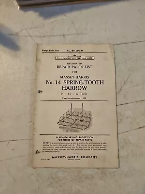 Buy Vintage 1949 Massey Harris 14 Spring Tooth Harrow Illustrated Repair Parts List  • 13.95$
