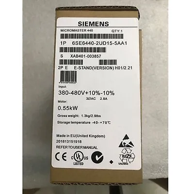 Buy New Siemens 6SE6 440-2UD15-5AA1 6SE6440-2UD15-5AA1 MICROMASTER440 Without Filter • 385.88$