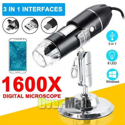 Buy Micro /Type-c USB 1600X Handheld Digital Microscope Magnifier Camera 8 LED Stand • 25.94$