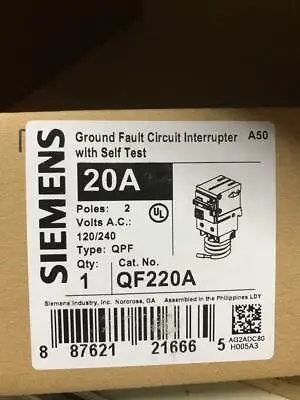 Buy Siemens QF220A 2 Pole 20 Amp 120V Ground Fault Circuit Interrupter NEW QTY • 82.75$