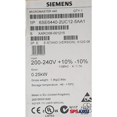 Buy New Siemens 6SE6440-2UC12-5AA1 MICROMASTER440 Without Filter 6SE6440-2UC12-5AA1 • 349.40$