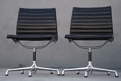 Buy Pair Eames For Herman Miller Aluminum Group Office Side Chair Black Leather • 1,650$