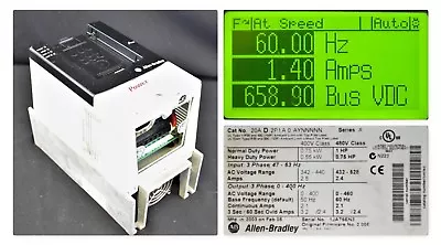 Buy Allen-Bradley PowerFlex 70 1 HP 20AD2P1A0AYNNNNN 480 VAC FRN 2.005 Tested Clean • 499.99$