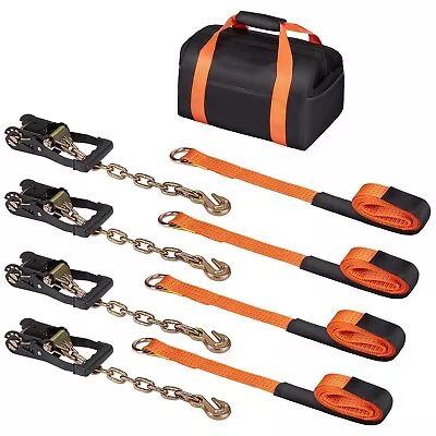 Buy With Chain Anchors Ratchet Tie Down Car Trailer HaulerCar Tie Down Straps • 64.99$