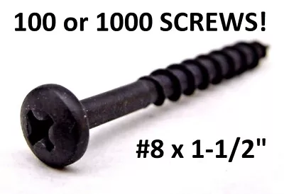 Buy 100-1000 #8 X 1-1/2 Black Oxide Deep Thread Phillips Pan Head Trim Wood Screw Ld • 9.99$