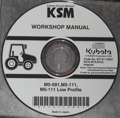 Buy Kubota M5-091 M5-111 Low Profile Tractor Service Repair Workshop Manual Cd/dvd • 49.99$
