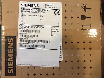 Buy New Siemens Sitrans Pressure Transmitter 7mf4033-1ba10-1nc6-z .15-14.5psi -qty • 599.25$