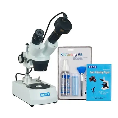 Buy OMAX 10X-30X Dual Light Binocular Stereo Microscope+1.3MP Camera+Cleaning Pack • 294.99$