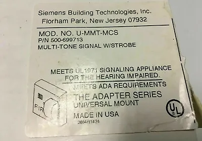 Buy New Siemens U-mmt-mcs Signal W/strobe P/n: 500-699713, (65 Avail, Free Shipping) • 119.95$