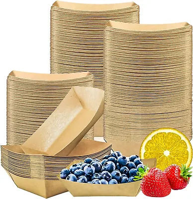 Buy 200 Pack Small Paper Food Trays, 0.25 Lb Disposable Kraft Food Boats, Brown, Tak • 16.94$