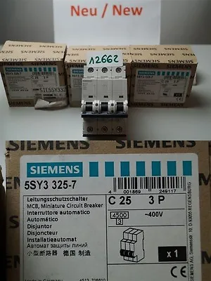 Buy Siemens C 25, 5SY3325-7 Circuit Breaker 5SY33, 25A, C25 400v 3 POLE • 32.52$