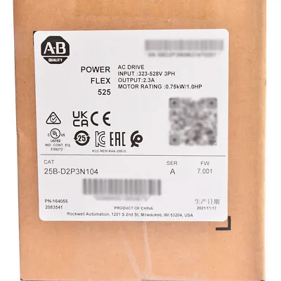 Buy NEW Allen-Bradley PowerFlex 525 0.75kW 1Hp AC Drive 25B-D2P3N104 • 369.99$