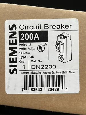 Buy New Qn2200 Siemens 200 Amp 120v 240v 2 Pole Circuit Breaker 200a 2p • 169.99$