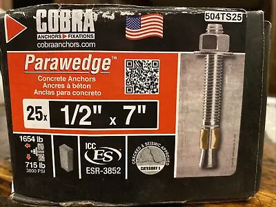 Buy Concrete Anchors Cobra Parawedge  W/ Washers & Nuts, 1/2in X 7in, Lot Of 25 • 49$