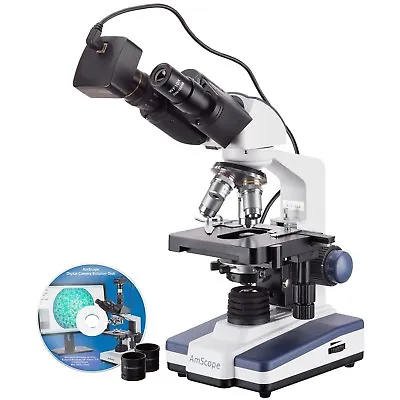 Buy AmScope 40X-2500X LED Lab Binocular Compound Microscope With 1.3MP Camera • 351.99$