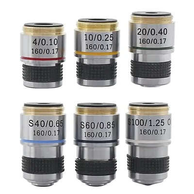 Buy 4X 10X 20X 40X 60X 100X Achromatic Objective Lens F/ Biological Microscope 185mm • 17.90$