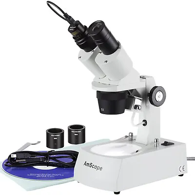 Buy AmScope 10X-20X-30X-60X Stereo Microscope W USB Digital Camera Top/Bottom Lights • 232.99$