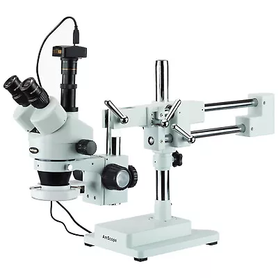 Buy AmScope 3.5X-180X Trinocular Stereo Microscope W 144-LED Ring Light 3MP Camera • 861.99$