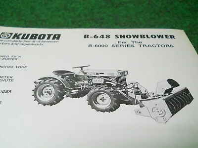 Buy Kubota B648 Rotary Snow Plow Blower Dealer SALES SHEET One Sided • 5$