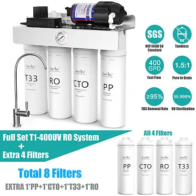Buy T1-400 GPD UV Reverse Osmosis Tankless RO Water Filtration System With 8 Filters • 319.99$