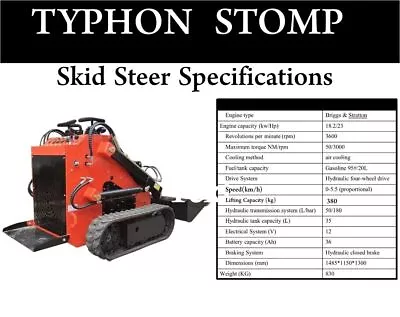 Buy Brand New TYPHON STOMP 1,800lbs Mini Skid Steer 23HP Gas EPA Engine • 7,918.25$