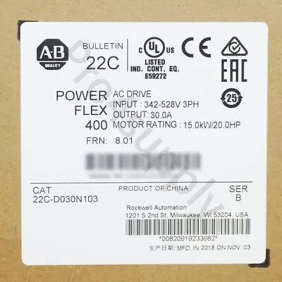 Buy 22C-D030N103 Allen-Bradley PowerFlex 400 15 KW 20 HP AC Drive • 1,028$
