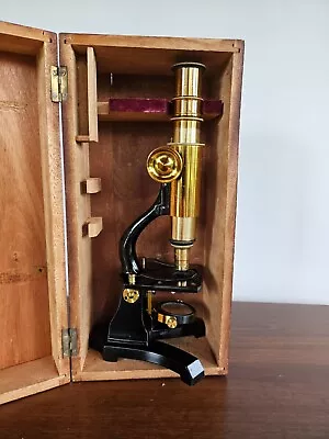 Buy Antique Gall & Lembke Brass Microscope Made In France With Mahogany Case • 135$
